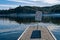 Sign at the end of a dock at Tenmile Lake in Lakeside, Oregon, USA