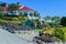 Sign and flower gardens of Mission Point Resort on Mackinac Island