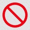 Sign forbidden. Icon symbol ban. Red circle sign stop entry ang slash line isolated on transparent background. Mark prohibited. Ro