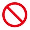 Sign forbidden. Icon symbol ban. Red circle sign stop entry ang slash line isolated on white background. Mark prohibited. Round cr