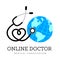 Sign in the form of a stethoscope in the shape of the heart and globe. Can be used as a logo for online medicine