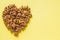 Sign of the heart of the dry Breakfast cereal in the form of letters of the alphabet, chocolate flakes useful food for children,