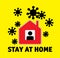 Sign icon stay home men in window and coronavirus outside