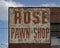 Sign for the iconic Second Hand Rose Pawn Shop at 2100 East 3rd Street in Tulsa, Oklahoma.