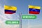 Sign indicating the direction of the borders between two countries Venezuela,Colombia 3D RENDERING