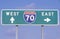 A sign for interstate 70 west and east