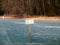 A sign on the lake`s ice forbidding drilling ice. blank for your text.