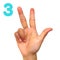 Sign language number 3 for the deaf . Finger spelling ASL. Hand gesture number three