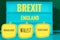 Sign with light inscription in German Brexit, England, Northern Ireland, Wales and Scotland in English Northern Ireland, Scotland,