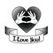 Sign of love over halftone background with ribbon and lettering I love you