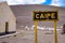Sign marking Estacion Caipe, on the abandoned railroad in the high altitude Salta puna desert