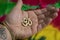 Sign OM from Hindu and Budhist religion on palm