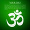 Sign Om. Symbol of Buddhism and Hinduism religions flat icon on green background