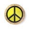 Sign pacifist, peace symbol. Black Hippie sign in gold frame, circle with birch bark and white background. Abstract glossy design