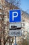 The sign `Paid Parking` on the street of Moscow