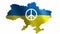 A sign of peace on the background of an animated blue-yellow flag in the form of a map of Ukraine.