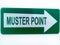 Sign, post, direction, muster point, safety