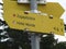 Sign post of Hohe Munde mountain crossing, Tyrol, Austria