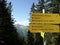 Sign post Kohlbergspitze mountain, mountain crossing Ammergau Alps