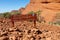 Sign post next to Karu lookout in the Kata Tjuta monolits area, Yulara, Ayers Rock, Red Center, Australia