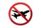 Sign of prohibition flying. Red prohibition sign flying on an airplane