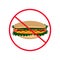 Sign of prohibition. Hot Dog. Hamburger. Fast food. Vector illustration on isolated background