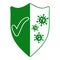 sign of protection from viruses, shield with a green tick and bacterial viruses coronavirus, vector immunity antibody