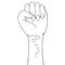 Sign of protest. Stop racism. Fist of a woman. The struggle for rights and justice. Vector illustration. Outline. Isolated. Sketch