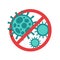 Sign quarantine caution virus , covid-19 virus with circle green virus sign in red stop circle vector design