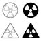 Sign of radiation, caution radiation. Vector, cartoon illustration of radiation signs isolated on a white background.