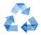 Sign recycling plastic from blue bags isolated on a white background. Environmental pollution by disposable bags, recycling