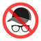 A sign in a red crossed circle is forbidden to wear a hat and glasses