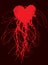 Sign red heart, blood vessels and veins or tree roots