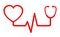 Sign red heart pulse icon, one line, cardiogram