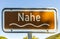 Sign river Nahe with wave symbol and brown color as touristic scenic spot