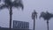 Sign of road motel or hotel, foggy misty weather California, USA. Palm trees.