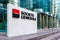 Sign of the Societe Generale banking group at the head office