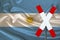 Sign, stop, attention on the background of the silk national flag of Argentina, the concept of border and customs control,