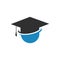 Sign of study. Human on graduate hat isolated logo. Global studying. Globe in cap vector illustration