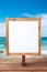 sign on a tranquil seashore, providing a mockup with ample copy space for text messages or communication.