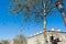 Sign of Triumphal Arch of the Star with view on traditional house of Paris