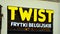 Sign Twist frytki belgijskie . Company signboard Twist frytki belgijskie.