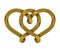 The sign of the union of two hearts made of interwoven golden wire bundles. Symbol of eternal love. Vector illustration