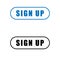 Sign up button vector icon. sign up rounded blue sticker illustration sign.