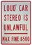 Sign Warning Of Fine For Loud Car Stereo