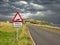 A sign warning motorists to watch for otters crossing the road near Whiteness in Shetland, Scotland, UK