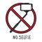 Sign warning about no selfie on white background