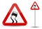 Sign Warning Slippery road. In Red Triangle is a sketchy machine that skidded. Vector Illustration.