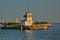 Signal beacon at the entrance to the harbor of Kronstadt.