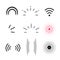 Signal icons vector, radio signals waves and light rays symbols